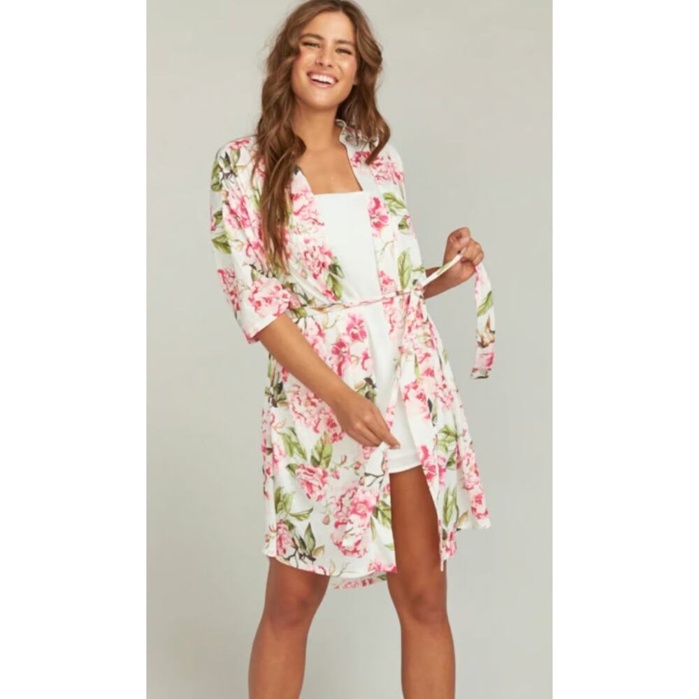 Show Me Your Mumu Floral Print Garden Of Blooms Brie Robe White Pink One Size